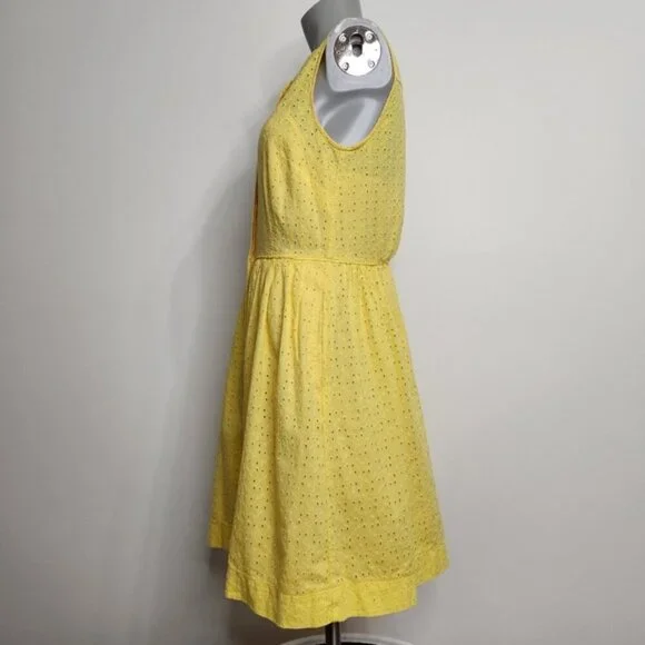 SOLD π J. Crew Yellow Eyelet Sleeveless Fit and Flair Shirtdress Size 4 - Picture 8 of 16